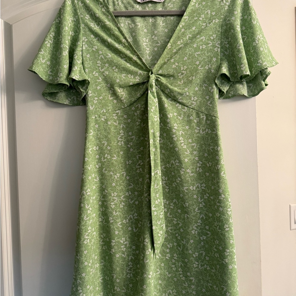 Zara Green Ruffled Tie Front Midi Dress